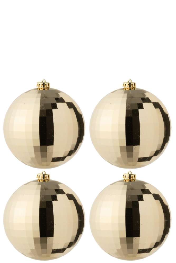 BOX OF 4 CHRISTMAS BAUBLE DISCO PLASTIC GOLD COLORED