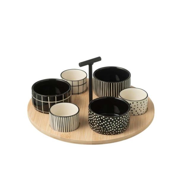 TAPAS SERVICE 6 SETS+BAMBOO TRAY WINDOWBOX BLACK/WHITE