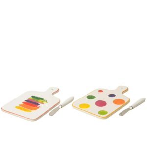 CHEESE PLATE+ KNIFE IN GIFTBOX POLKA DOT STRIPE PORCELAIN MIX ASSORTMENT OF 2