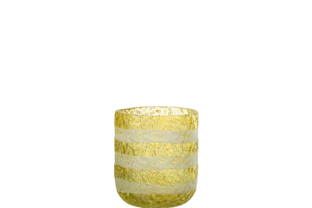 TEALIGHT HOLDER STRIPES GLASS YELLOW/WHITE SMALL