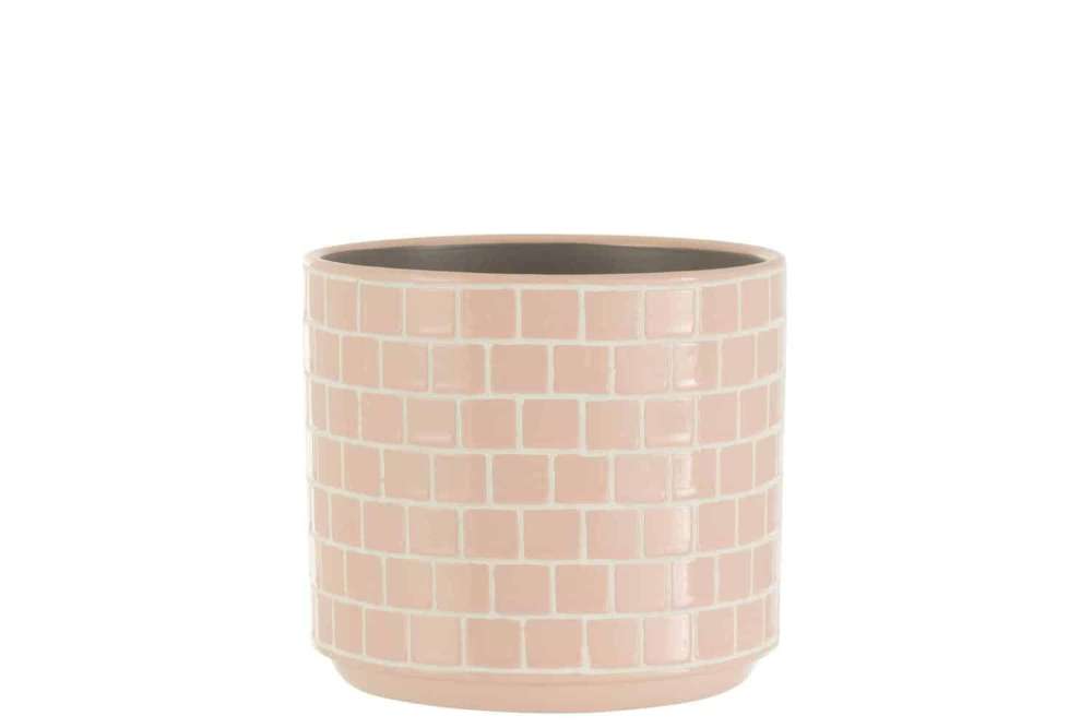FLOWERPOT SHINY SQUARE CERAMIC PINK LARGE