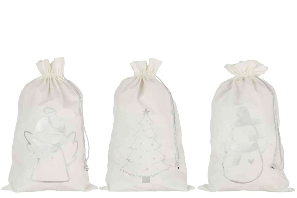 BAG CHRISTMAS MIX VELVET WHITE/SILVER LARGE ASSORTMENT OF 3