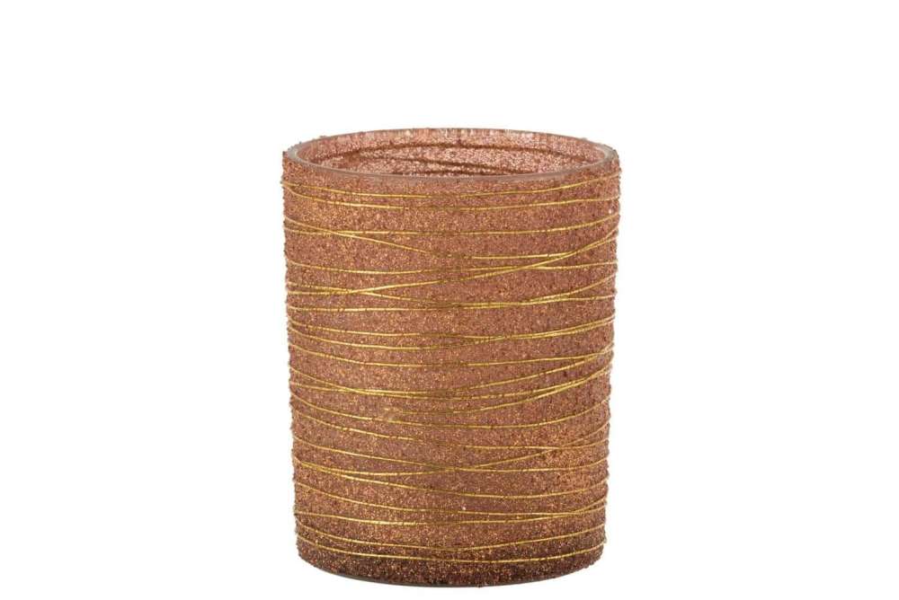 TEALIGHT HOLDER LINES GLITTER GLASS TERRACOTTA/GOLD LARGE