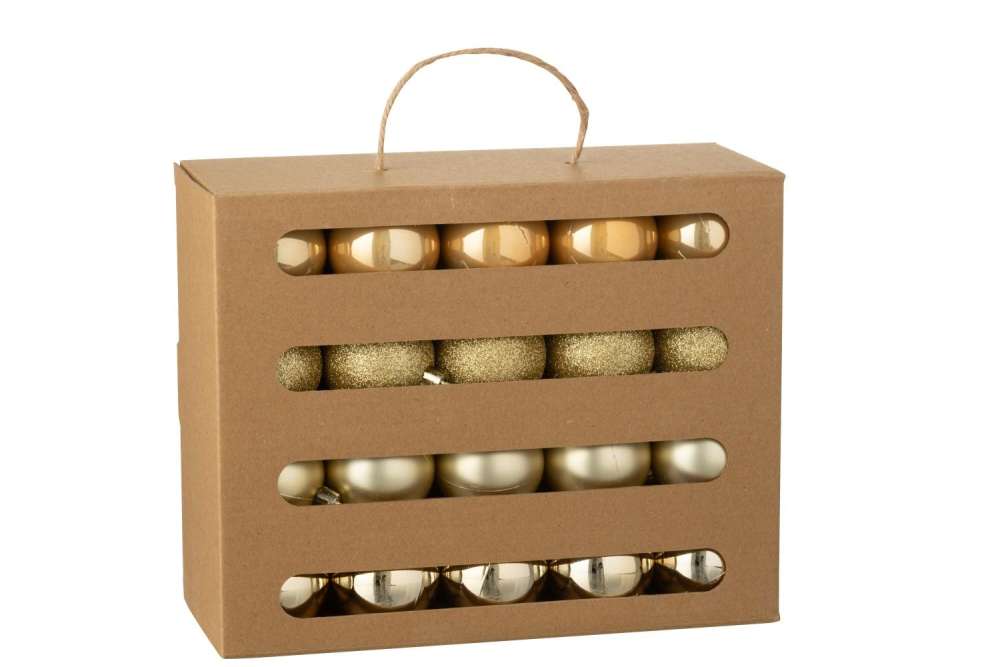 BOX OF 40 CHRISTMAS BAUBLE PLASTIC GOLD COLORED