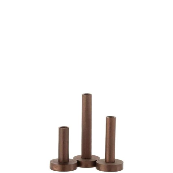 SET OF 3 CANDLEHOLDERS LOW MODERN METAL MATTE DARK BROWN