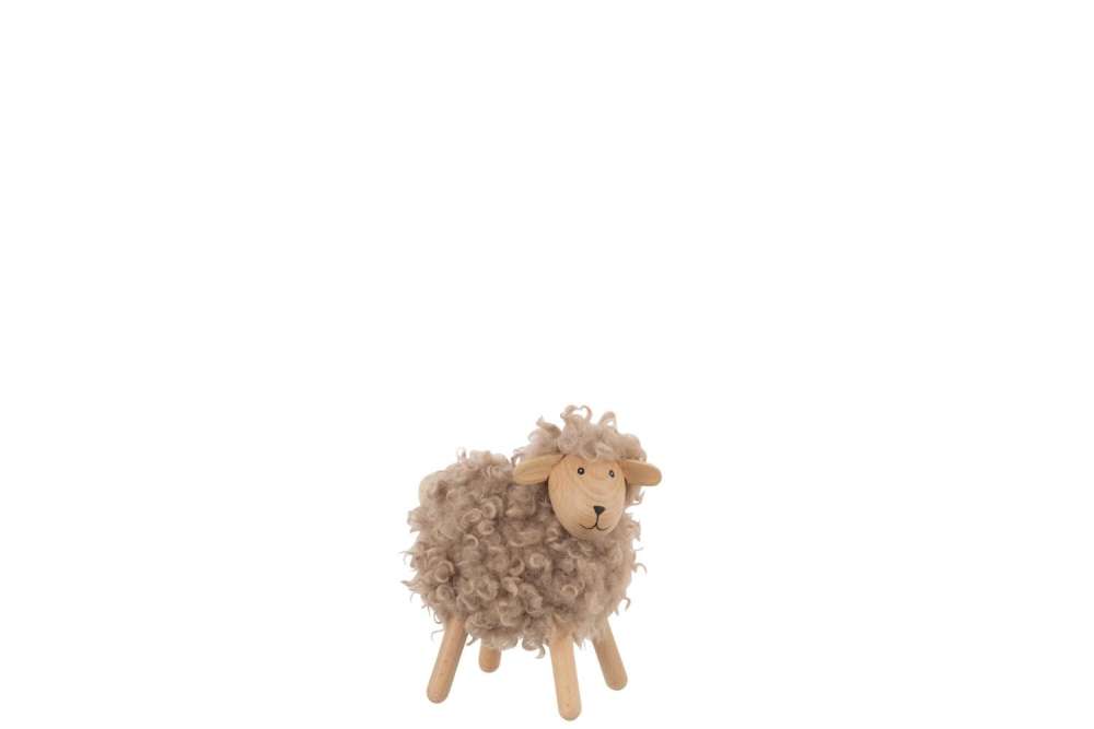 SHEEP DECORATIVE BEECH WOOD/FAUX FUR NATURAL/BEIGE SMALL
