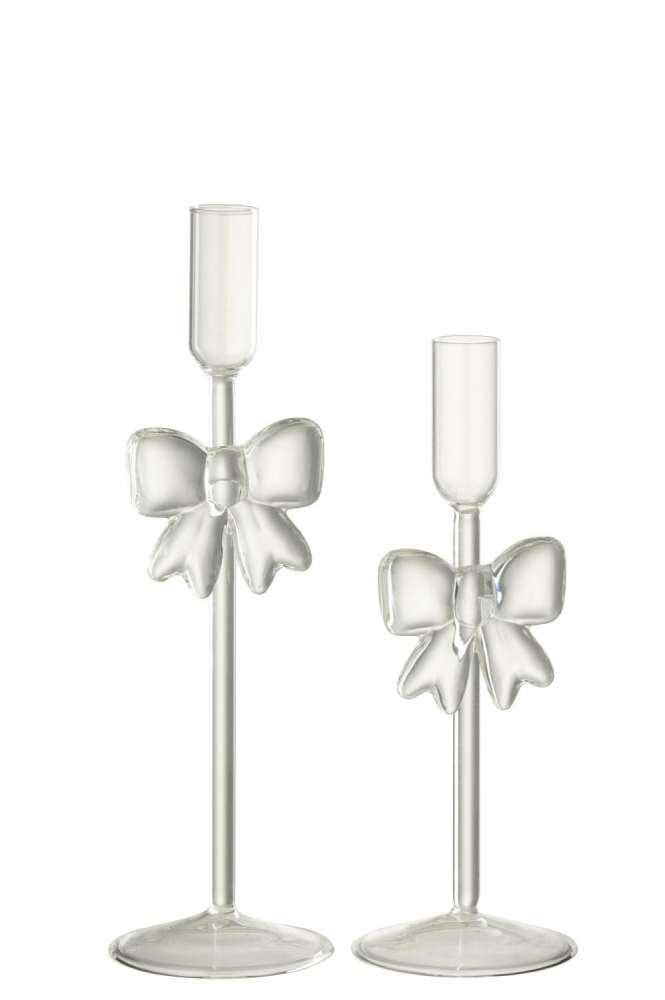 SET OF 2 CANDLE HOLDER GLASS TRANSPARENT