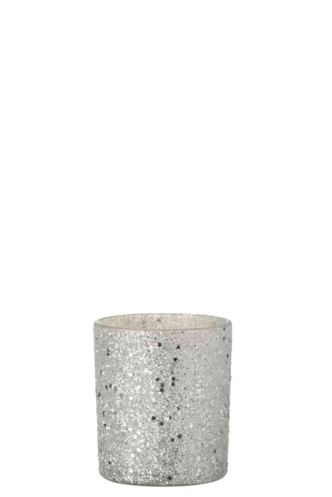 TEALIGHT HOLDER STARS GLASS SILVER