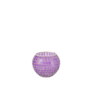 TEALIGHT HOLDER MOSAIC ROUND GLASS PURPLE LARGE