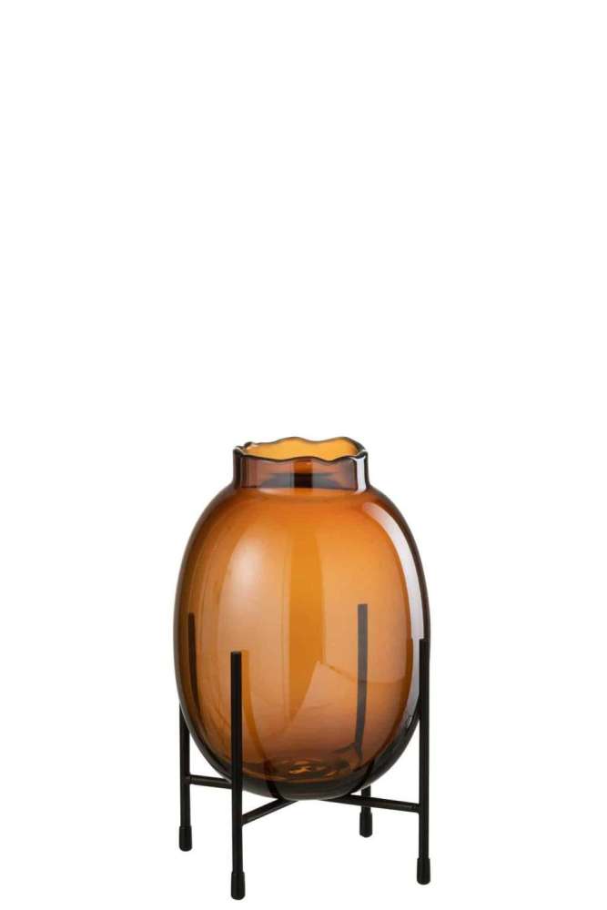 VASE ON FOOT GLASS BROWN SMALL