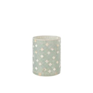 TEALIGHT HOLDER MOSAIC STRAIGHT GLASS GREY/PEARL LARGE