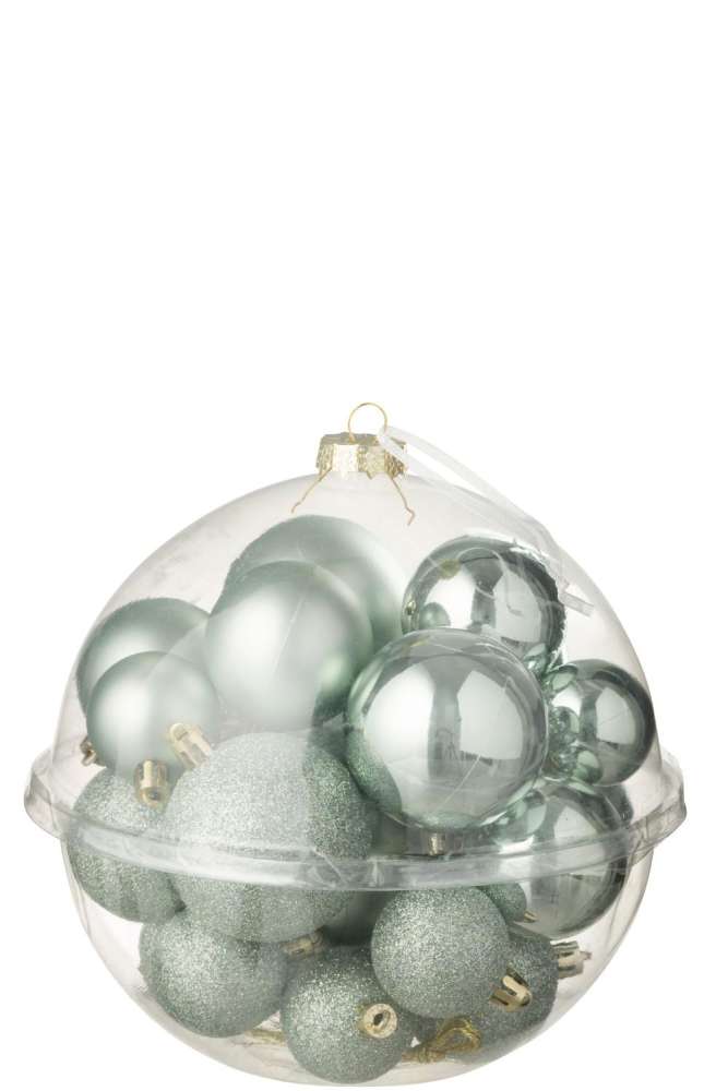 BOX OF 24 CHRISTMAS BAUBLE PLASTIC MINT GREEN