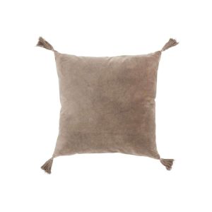 CUSHION TASSEL COTTON VELVET BROWN