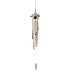 WIND CHIME BIRD HOUSE BAMBOO WHITE LARGE