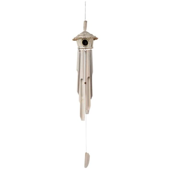 WIND CHIME BIRD HOUSE BAMBOO WHITE LARGE