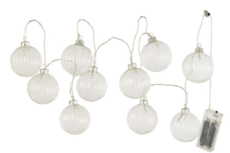 GARLAND 10 BALLS+LED GLASS RIBBED TRANSPARENT