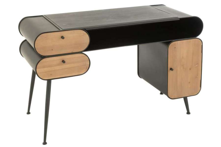 DESK WOOD AND METAL DESK FIR WOOD BLACK/LIGHT BEIGE