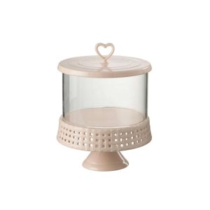 CAKE PLATE UNDER GLASS CERAMIC PINK LARGE