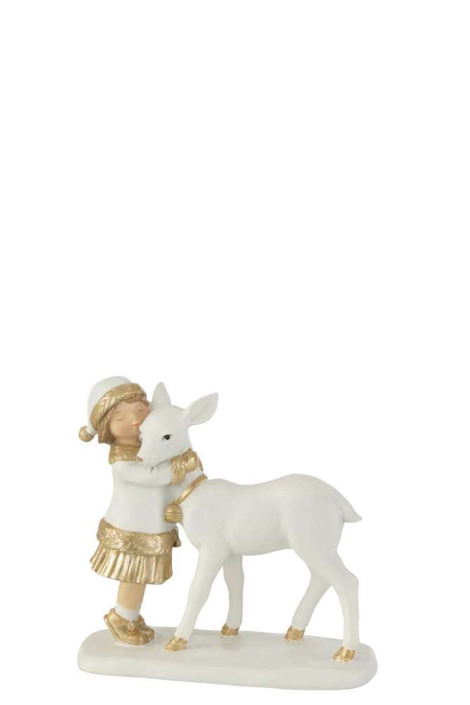 KID WITH REINDEER POLY WHITE/GOLD