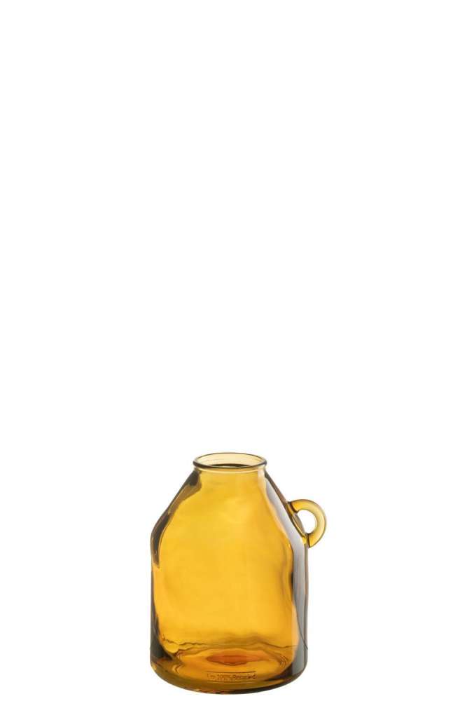 VASE HANDLE CYLINDER GLASS OCHRE SMALL