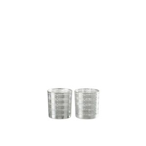 TEALIGHT HOLDER ETNIC GLASS SILVER ASSORTMENT OF 2