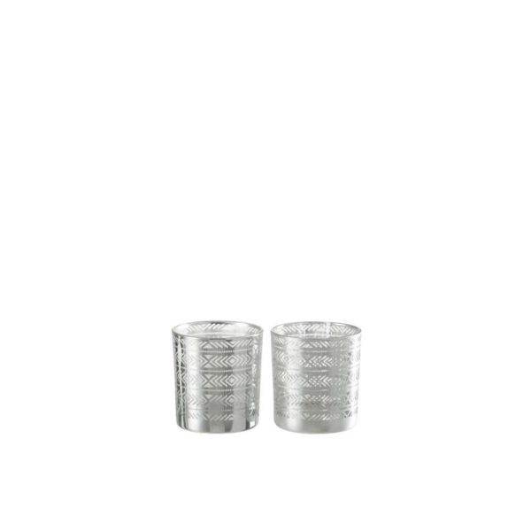TEALIGHT HOLDER ETNIC GLASS SILVER ASSORTMENT OF 2