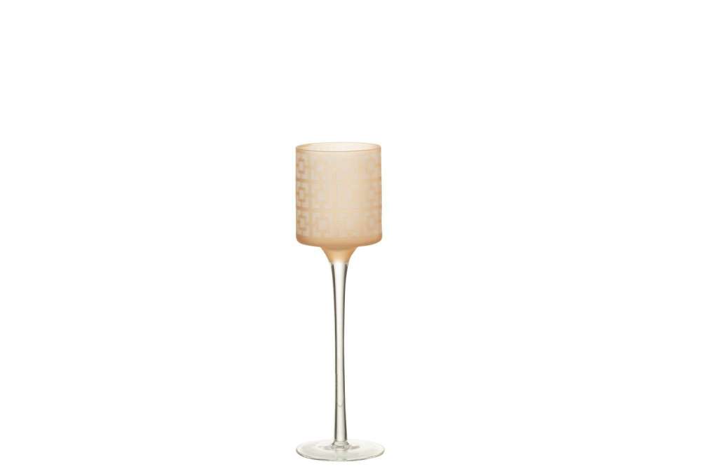 TEALIGHT HOLDER ON FOOT GLASS BEIGE SMALL
