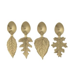 BOX OF 4 SPOON LEAVES STAINLESS STEEL GOLD COLORED