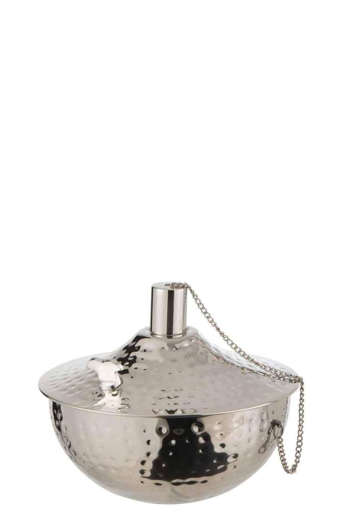OIL LAMP TABLE ROMA HAMMERED STAINLESS STEEL SILVER