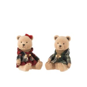 BEAR SITTING BOY/GIRL TEXTILE GREY/RED ASSORTMENT OF 2