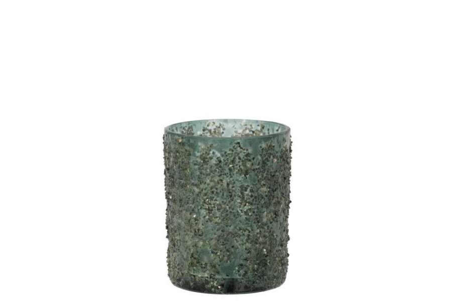 TEALIGHT HOLDER FINE STONES GLASS GREY/GREEN LARGE