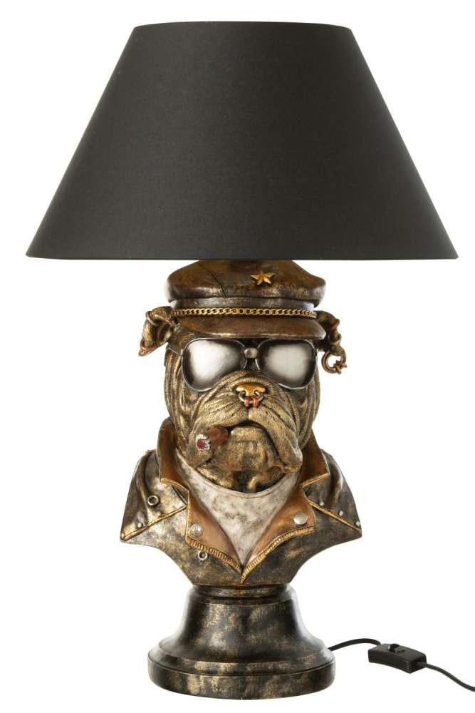 TABLE LAMP BULLDOG POLYRESIN ANTIQUE BROWN