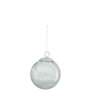 CHRISTMAS BAUBLE GLASS CRACKLE MINT MEDIUM