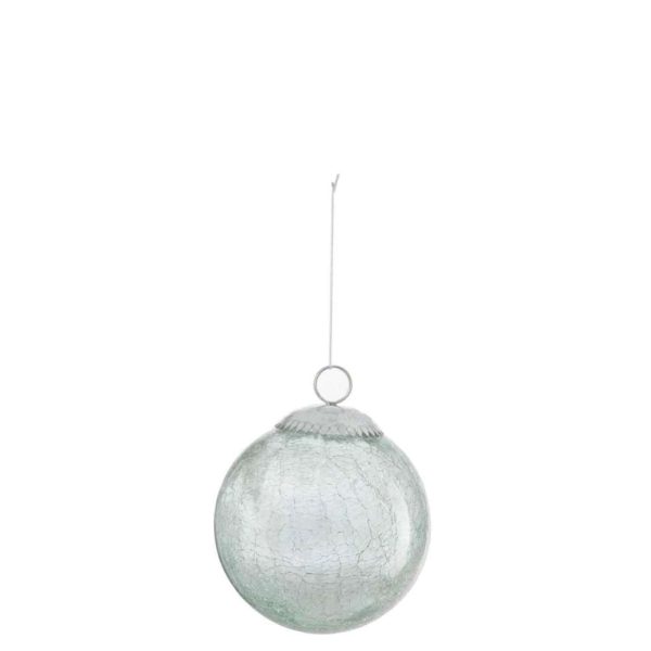 CHRISTMAS BAUBLE GLASS CRACKLE MINT MEDIUM