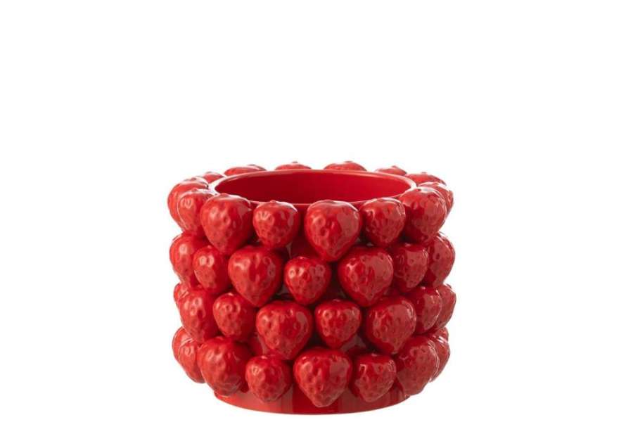 FLOWERPOT STRAWBERRIES CERAMIC RED LARGE