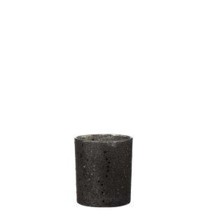 TEALIGHT HOLDER STARS GLASS BLACK