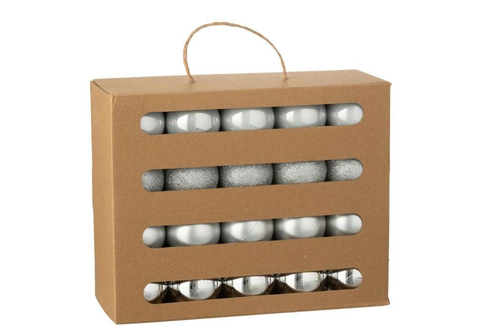 BOX OF 40 CHRISTMAS BAUBLE PLASTIC SILVER COLORED
