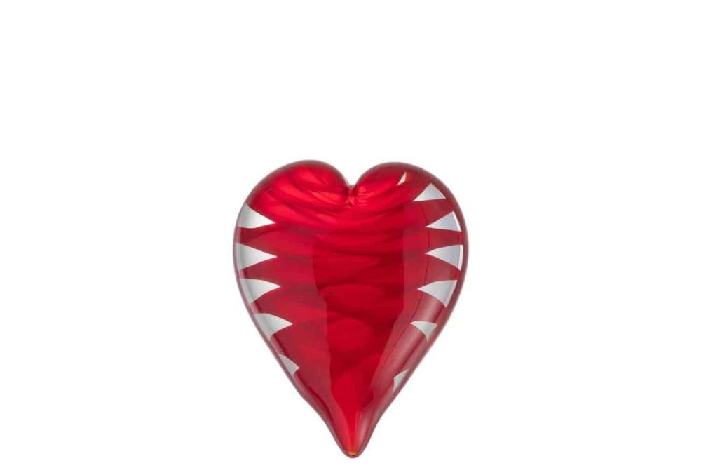 PAPERWEIGHT HEART LYING GLASS RED