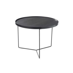 SIDE TABLE ROUND WOOD METAL DARK BROWN MEDIUM
