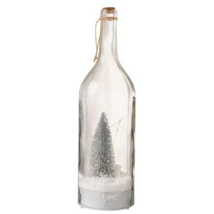 BOTTLE DECO CHRISTMAS SNOW LED GLITTER SILVER