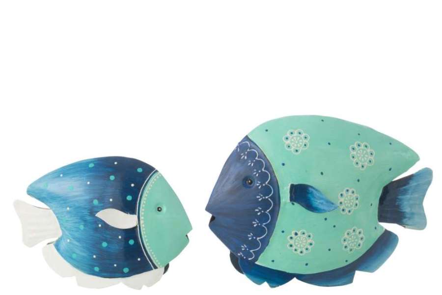 SET OF 2 FISH IRON BLUE/AZURE