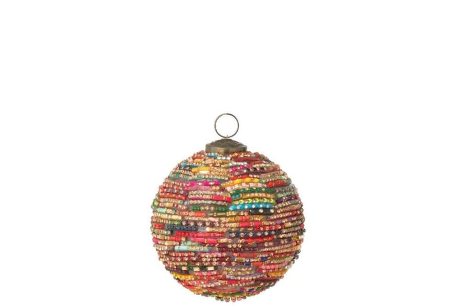 CHRISTMAS BAUBLE BEADS GLASS PINK/GOLD COLORED SMALL