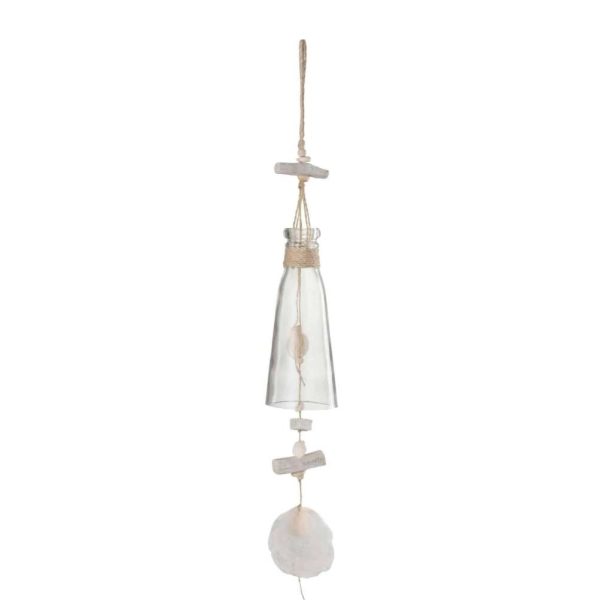 HANGER BOTTLE GLASS/WOOD NATURAL/WHITE LARGE