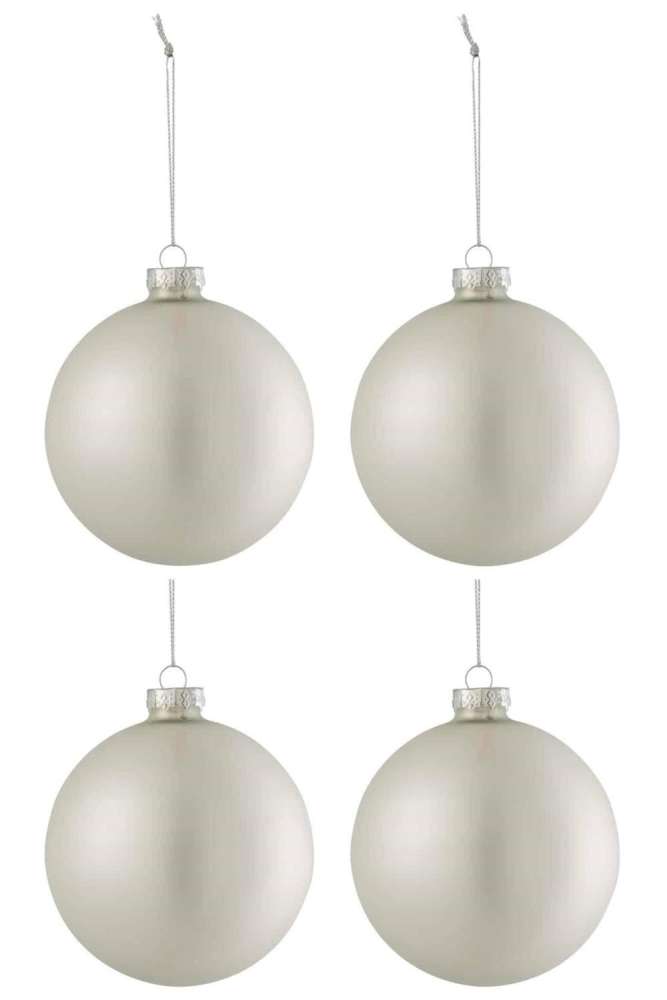 BOX OF 4 CHRISTMAS BAUBLES REGULAR GLASS MATTE SILVER MEDIUM