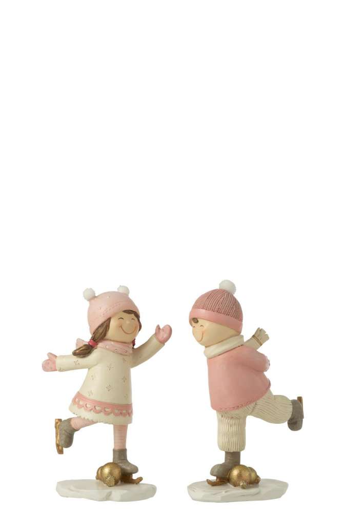 ICE SKATING BOY + GIRL RESIN PINK ASSORTMENT OF 2
