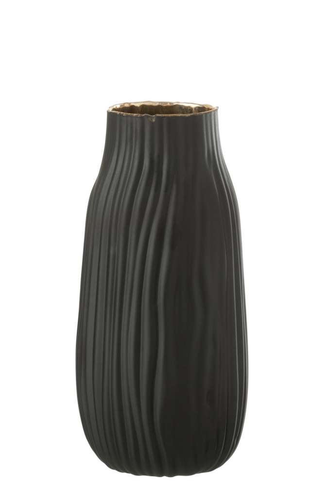 VASE NOTCHES GLASS BLACK/GOLD MEDIUM