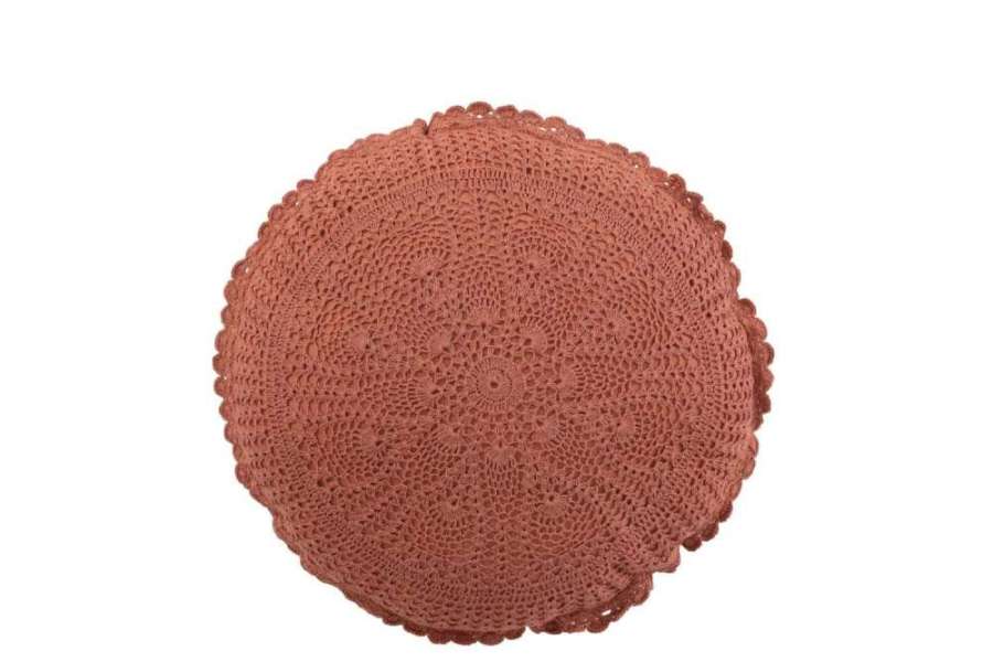 CUSHION ROUND MIA LACE COTTON BROWN