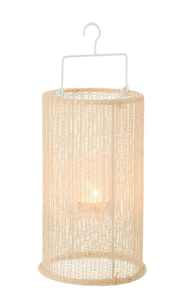 LANTERN HANGING CYLINDER METAL/POLYESTER BEIGE LARGE