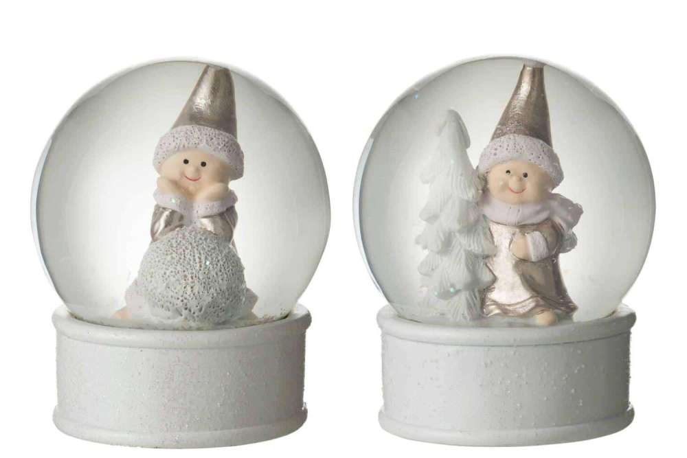 WATER GLOBE CHILD WINTER PORZ WHITE/PINK ASSORTMENT OF 2