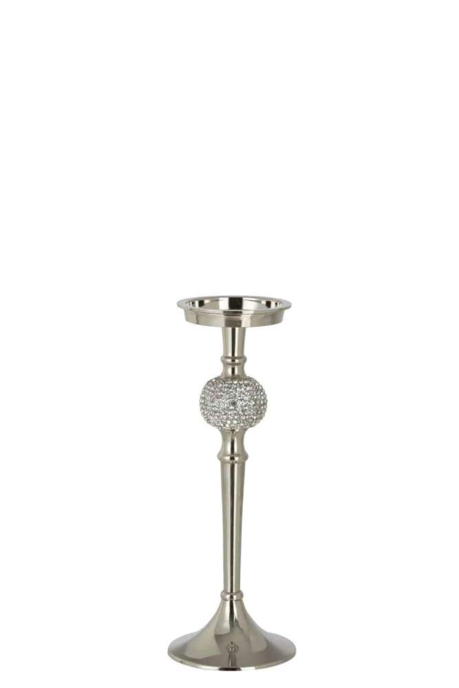 CANDLE HOLDER ON FOOT DIAMOND SPHERE ALUMINIUM SILVER SMALL